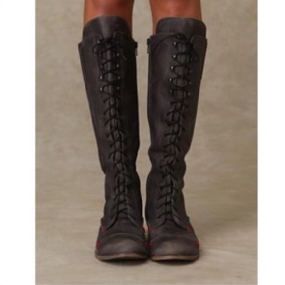 Charles David Shoes - Charles David distressed regiment leather lace up knee high boots - size 7.5